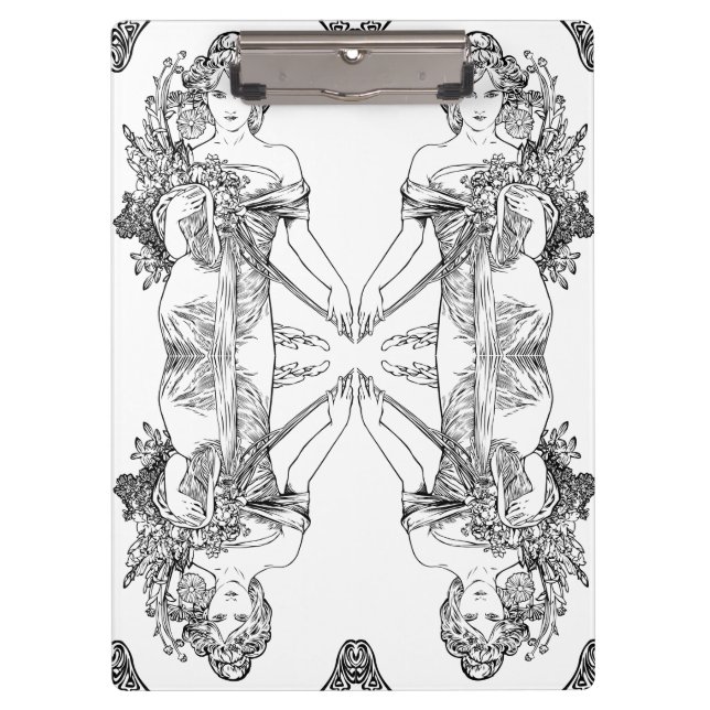 Porte-bloc Art nouveau Alphonse Mucha femme fleurs (Devant)