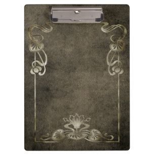 Porte-bloc Art nouveau aspect suédé élégant lotus marron doré
