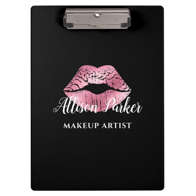 Porte-bloc Artiste de maquillage de lèvres rose noire (Devant)