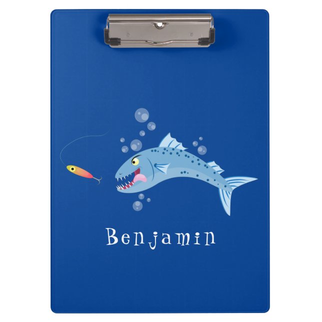 Porte-bloc Barracuda poisson affamé de la pêche dessin animé (Devant)