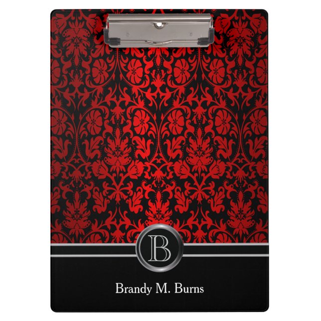 Porte-bloc Belle damassé florale rouge et noire lumineuse (Devant)