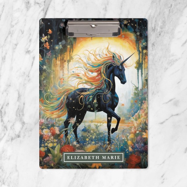 Porte-bloc Belle licorne noire Nom personnalisé (Créateur téléchargé)