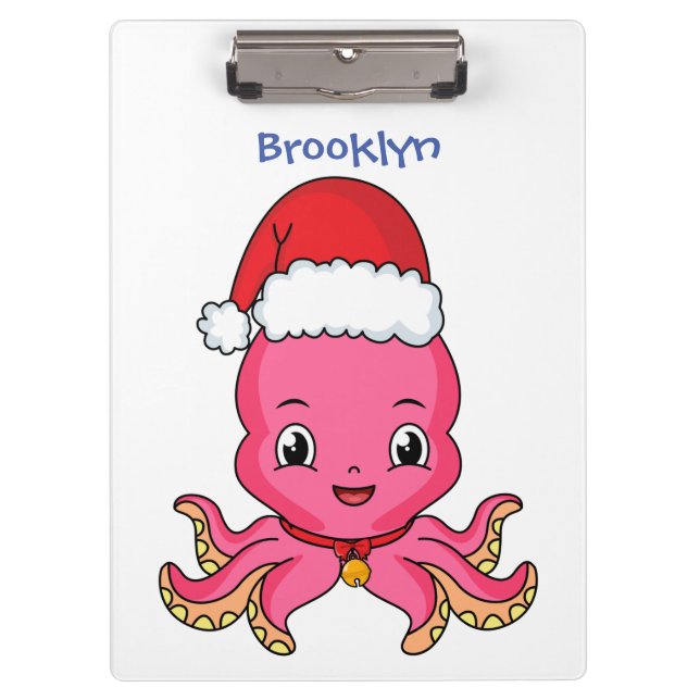 Porte-bloc Belle pieuvre joyeuse en casquette de Noël (Devant)