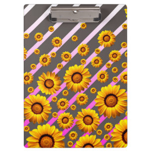 Porte-bloc Belles fleurs jaunes sur gris, rayures roses