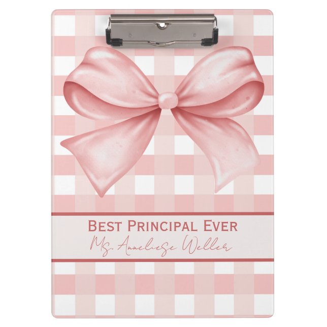 Porte-bloc Best Principal Ever Personalized Gingham Bow (Devant)