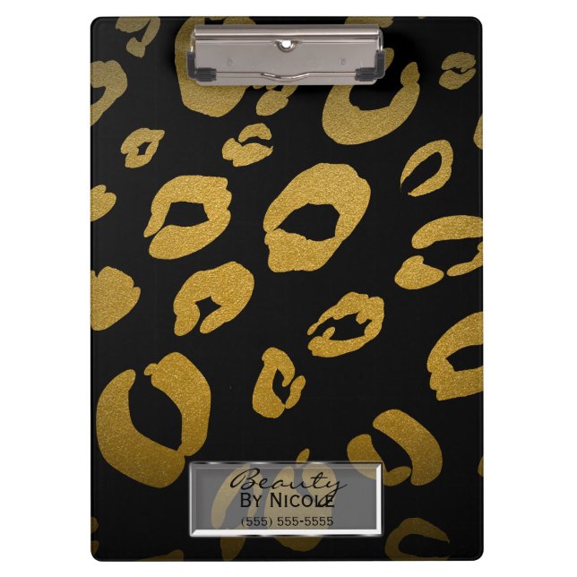 Porte-bloc Black & Gold Cheetah Leopard Glam Personnalisé (Devant)
