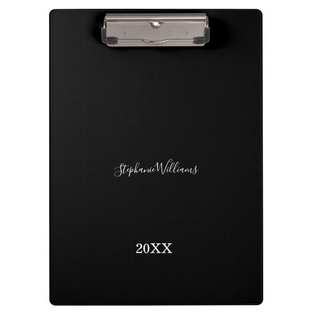 Porte-bloc Black White Elegant Personnalisé Nom Année Cadeau  (Devant)