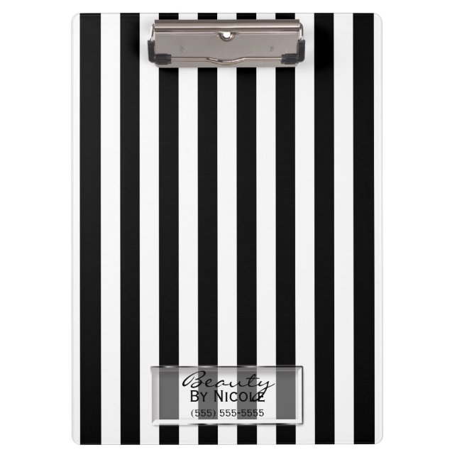 Porte-bloc Black White Stripes Élégant Glam Personnalisé (Devant)