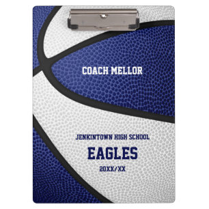 Porte-bloc bleu blanc équipe couleurs basketball coach