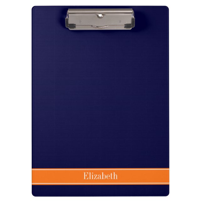 Porte-bloc Bleu de marine solide,  Citrouille Nom Monogramme (Devant)