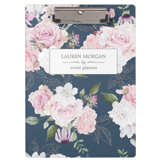 Porte-bloc Bleu du jardin rose | Porte - bloc personnalisé (Devant)