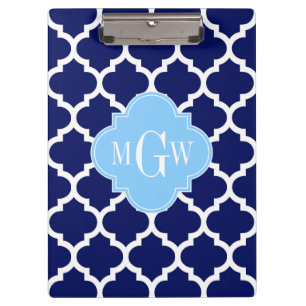 Porte-bloc Bleu Marine Blanc Marocain #5 Bleu Ciel Monogramme