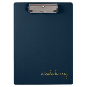 Porte-bloc Bleu Nuit Or Script    Monogramme Moderne Élégant