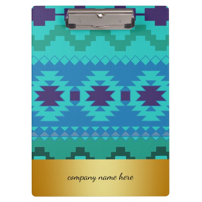 Porte-bloc Bleu Textile Design Arrière - plan Badge Or (Devant)