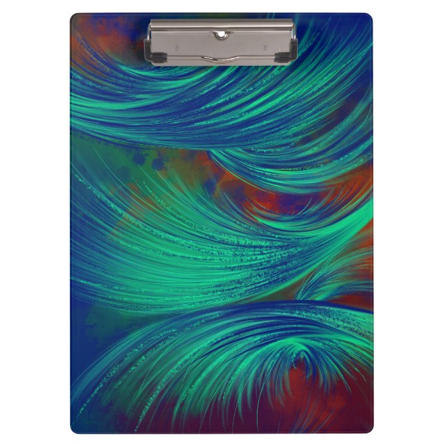 Porte-bloc Bleu Vert élégant Plumes Abstraites (Devant)