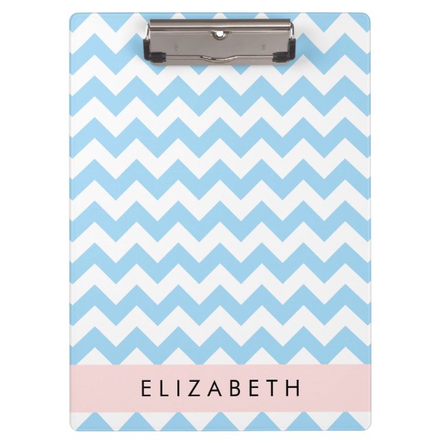 Porte-bloc Bleu Zigzag, Bleu Chevron, Vague Motif, Votre Nom (Devant)