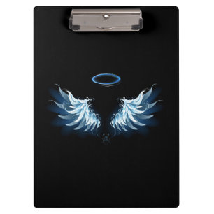 Porte-bloc Blue Glowing Angel Wings on black background