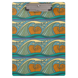 Porte-bloc Blue Ocean Waves Nautilus Seashell Motif Nouveau