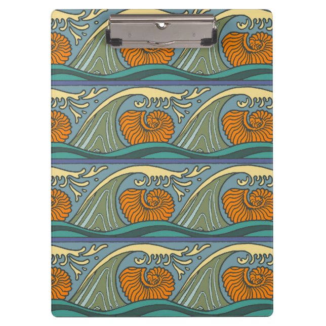 Porte-bloc Blue Ocean Waves Nautilus Seashell Motif Nouveau (Devant)