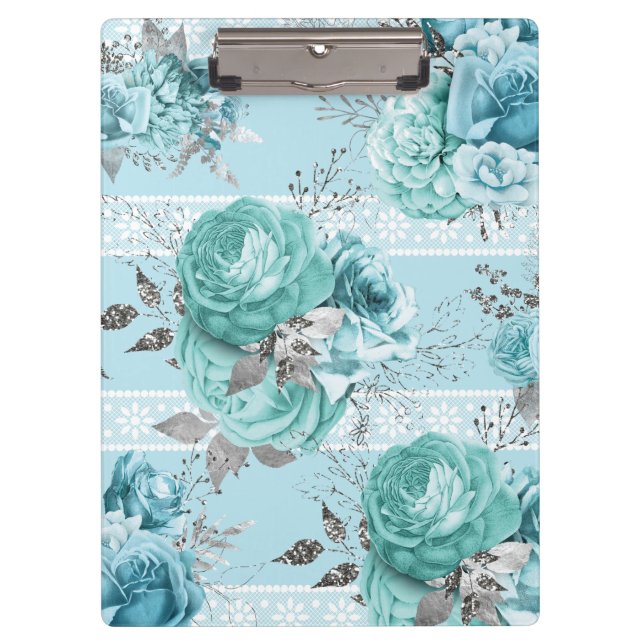 Porte-bloc Blue Roses Lace and Silver détails (Devant)