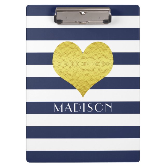 Porte-bloc Blue White Gold Heart Motif Votre nom (Devant)
