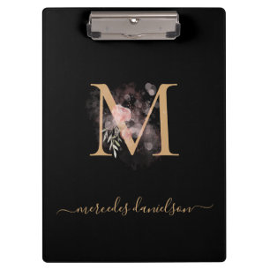 Porte-bloc Blush Floral Monogrammé Or Noir Moderne