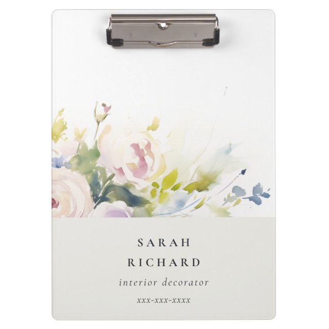 Porte-bloc Blush Lilac Aquarelle Rose Floral Bunal Business (Devant)