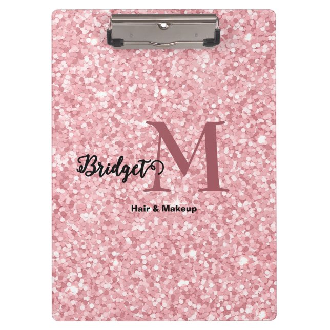 Porte-bloc Blush Pink glitter Monogram hair and makeup (Devant)