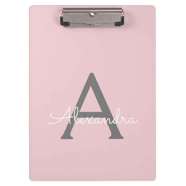 Porte-bloc Blush Pink Gold Modern Script Girl Monogramme Nom (Devant)