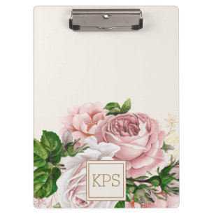 Porte-bloc Blush Rose Aquarelle Florale Crème Monogramme