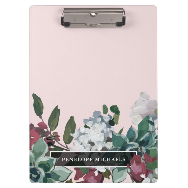 Porte-bloc Blush rose joli Floral et nom (Devant)