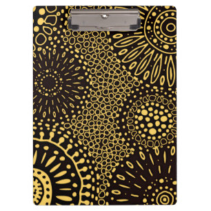 Porte-bloc Bohème Noir et Or à Motif Floral Ethniq