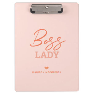 Porte-bloc Boss Lady Moderne rose Orange Script Coeur Monogra