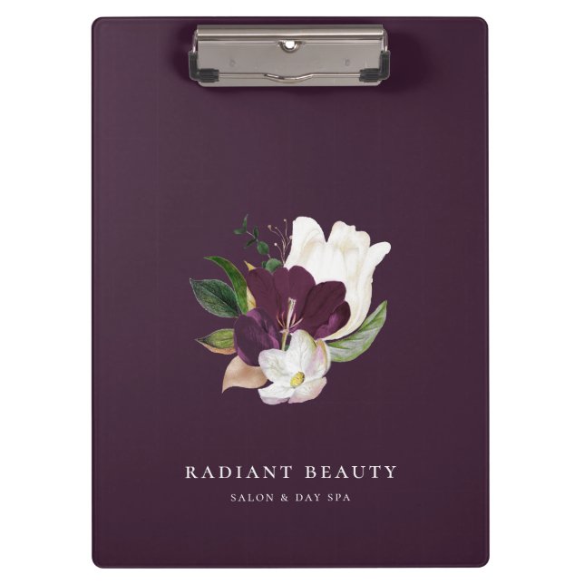 Porte-bloc Bouquet floral de prune d'ivoire moderne violet (Devant)