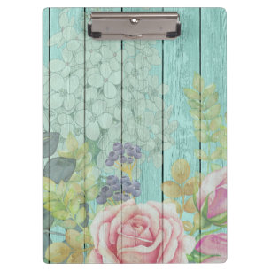 Porte-bloc Bouquet floral d'effet de roses en bois turquoises