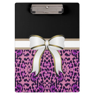 Porte-bloc Bow ruban blanc avec Empreinte de léopard violet