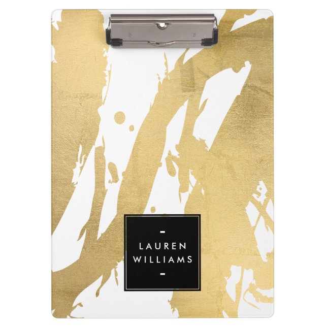 Porte-bloc Brochures Abstraites Faux Gold en blanc (Devant)