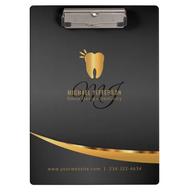 Porte-bloc Bureau de dentiste de monogramme - noir et or (Devant)