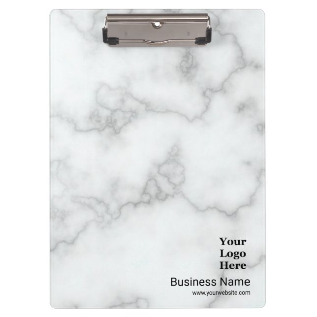 Porte-bloc Business Faux Marbre blanc Votre logo professionne (Devant)