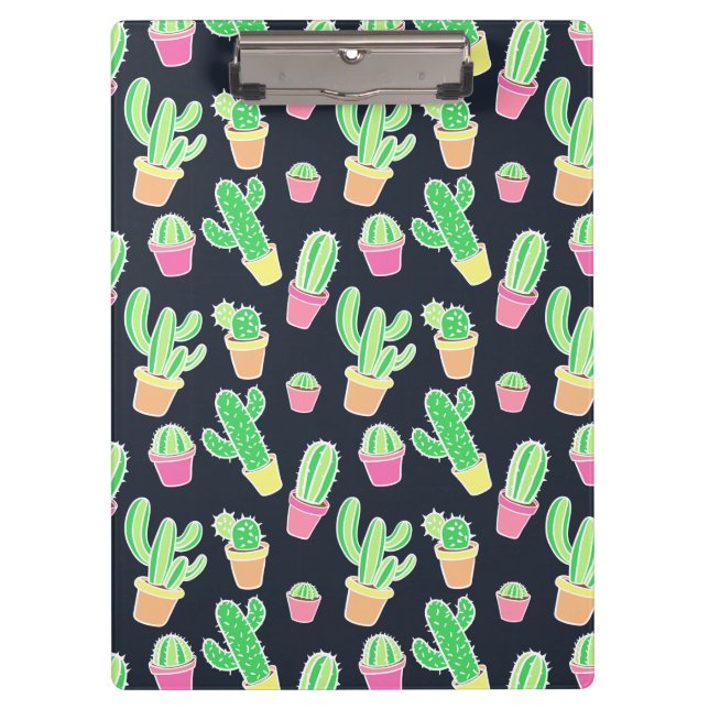 Porte-bloc Cactus au néon d'aquarelle dans le motif de pots (Devant)