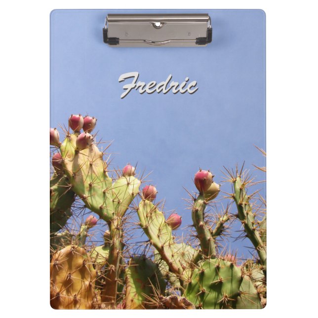 Porte-bloc Cactus tropical contre les cieux bleus tout texte (Devant)