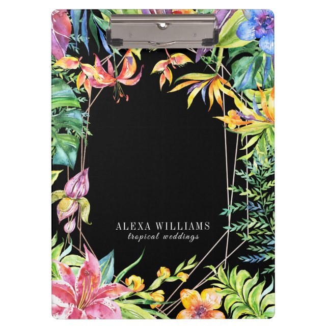 Porte-bloc Cadre géométrique en or des fleurs tropicales (Devant)