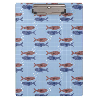 Porte-bloc Cahier à motif grille bleue avec banc de poissons