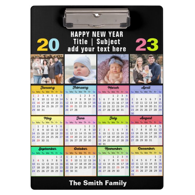 Porte-bloc Calendrier 2023 Personnalisé Famille 4 Photo Moder (Devant)