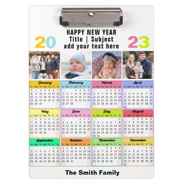 Porte-bloc Calendrier 2023 Personnalisé Famille 4 Photo Moder (Devant)