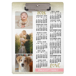 Porte-bloc Calendrier 2026 Rose Pâle Or Collage de Photos de