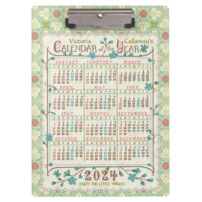 Porte-bloc Calendrier de l'année 2024 Art Nouveau victorien | (Devant)