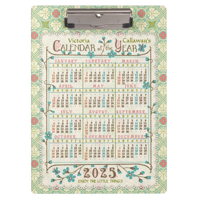 Porte-bloc Calendrier de l'année 2025 Art Nouveau victorien | (Devant)