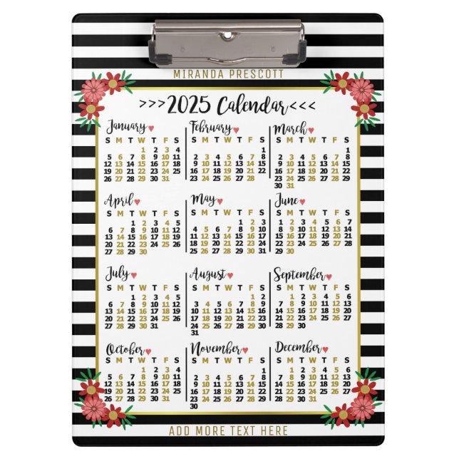 Porte-bloc Calendrier mensuel 2025 Rayures florales | Personn (Devant)