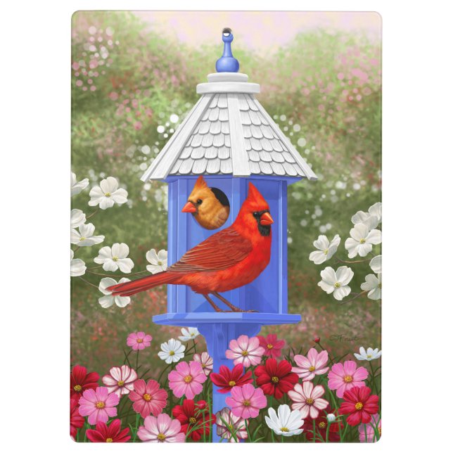 Porte-bloc Cardinaux et maison d'oiseaux bleue (Dos)